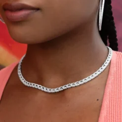 Micro Iced G-Link Necklace In White Gold