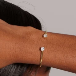 Stationed Stone Open Cuff Bracelet - Yellow Gold -Fashion Jewelry Discount Store FB7018B4 EF4E 43A0 9614 083CF1946FD8