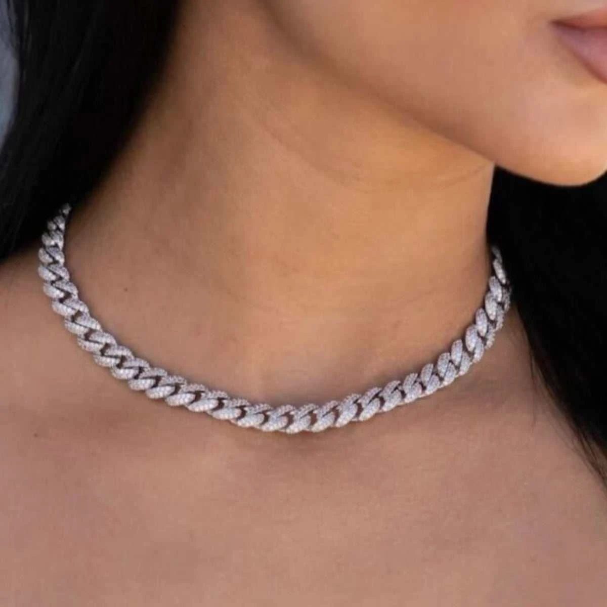Iced Cuban Necklace In White Gold - 8.5mm 1 Iced Cuban Necklace In White Gold - 8.5mm