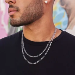 Figaro Link Chain Bundle In White Gold - 4mm -Fashion Jewelry Discount Store FigaroNecklacesinwhitegoldbundle