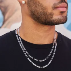 Figaro Link Chain Bundle In White Gold - 4mm -Fashion Jewelry Discount Store FigaroNecklacesinwhitegoldbundle2 1