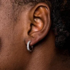 Micro Double Row Huggie Earrings In White Gold