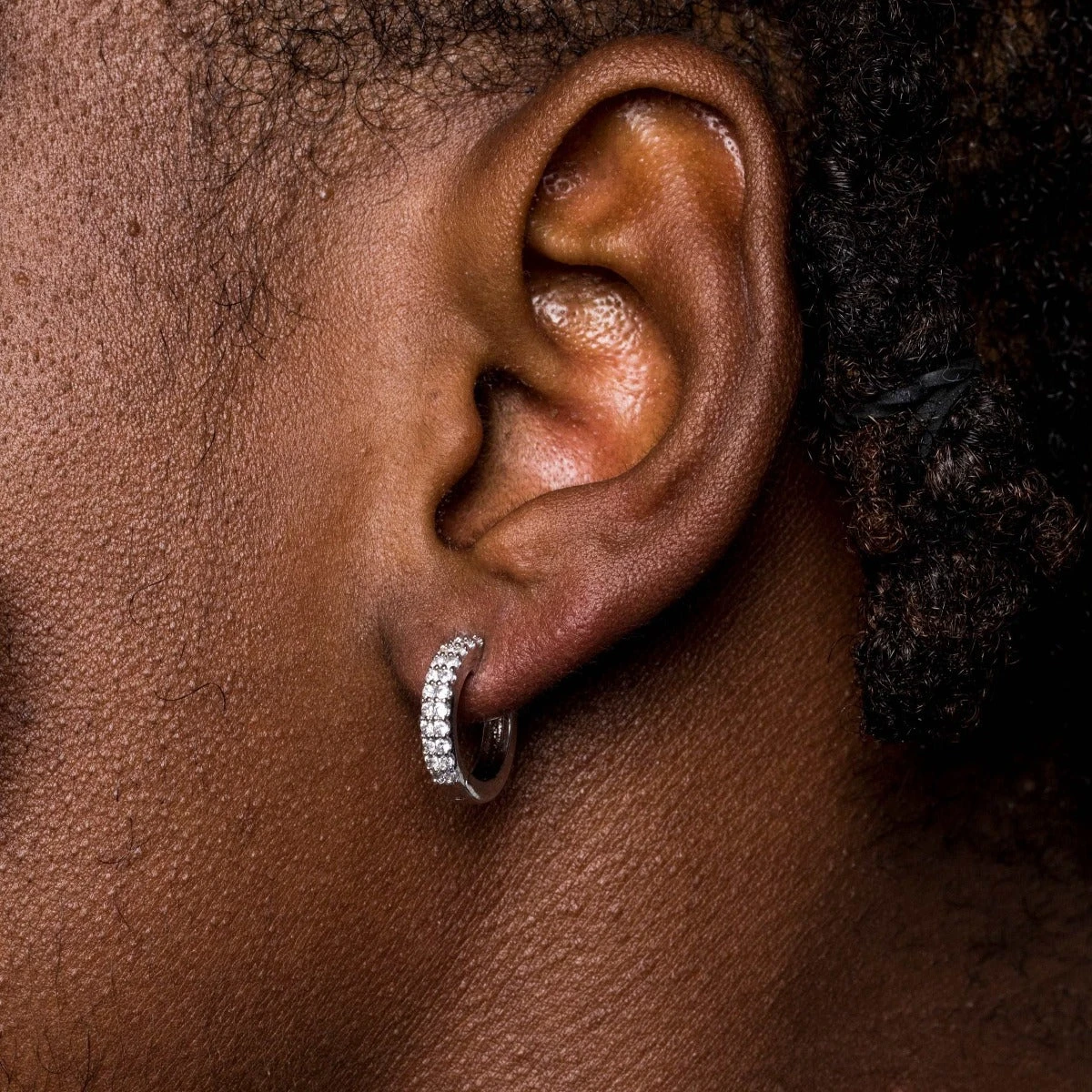 Micro Double Row Huggie Earrings In White Gold 1 Micro Double Row Huggie Earrings In White Gold