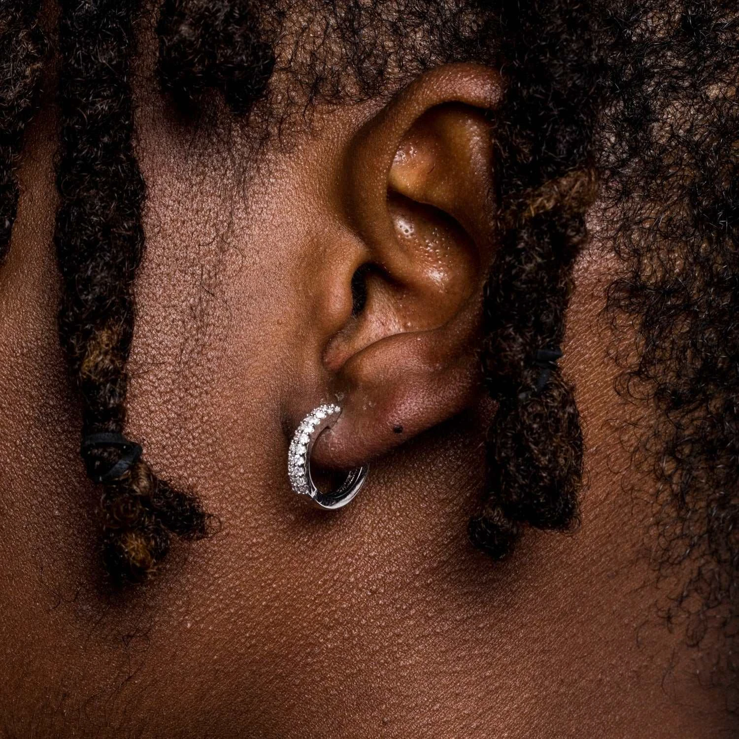 Micro Double Row Huggie Earrings In White Gold 2 Micro Double Row Huggie Earrings In White Gold - Image 2