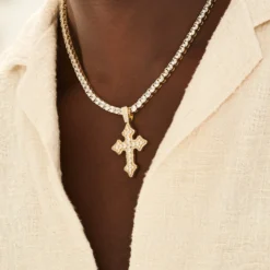Iced Gothic Cross In Yellow Gold -Fashion Jewelry Discount Store LEX01523 1