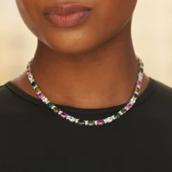 Multicolor Oval Cut Tennis Necklace