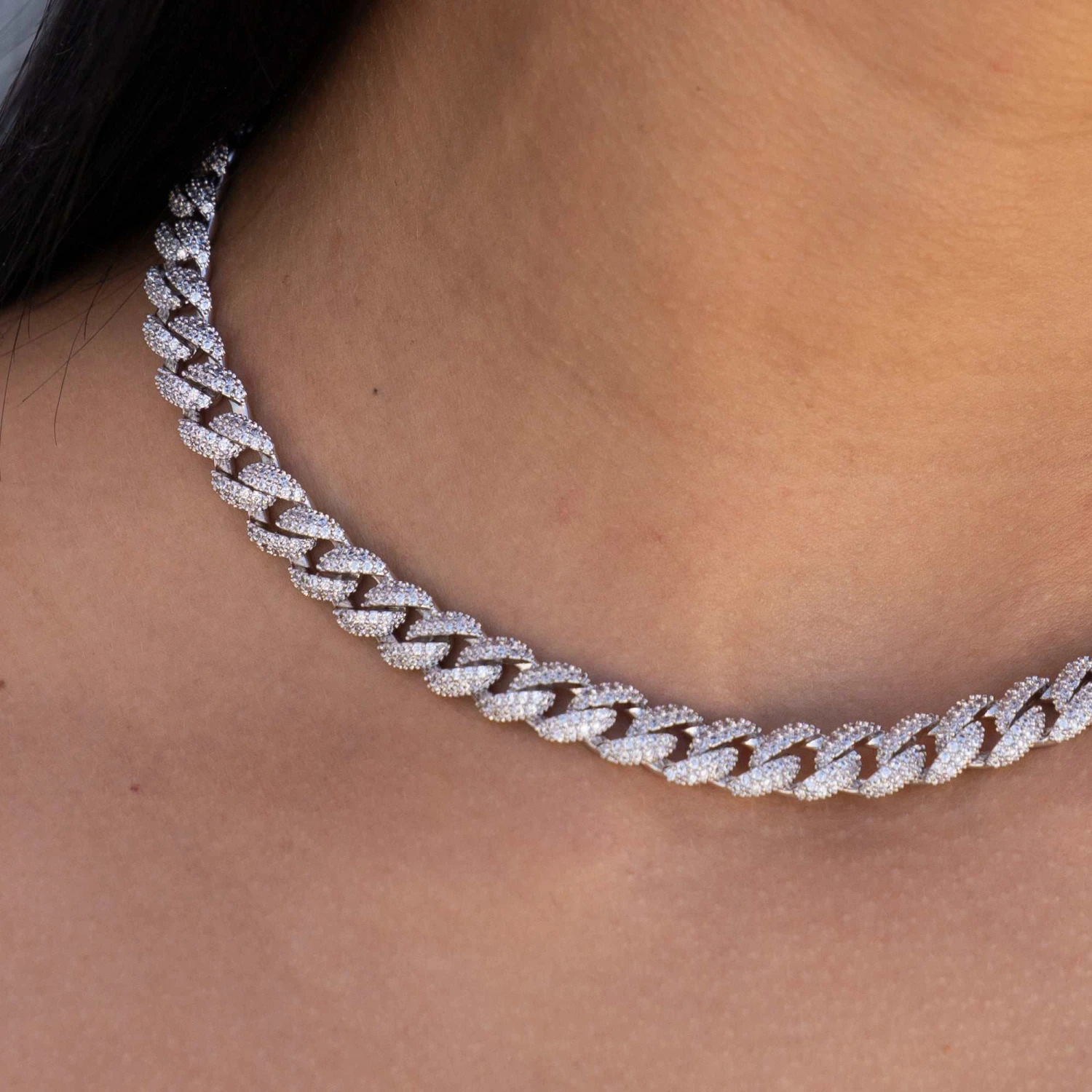 Iced Cuban Chain + Bracelet Bundle White Gold - 8.5mm 2 Iced Cuban Chain + Bracelet Bundle White Gold - 8.5mm - Image 2