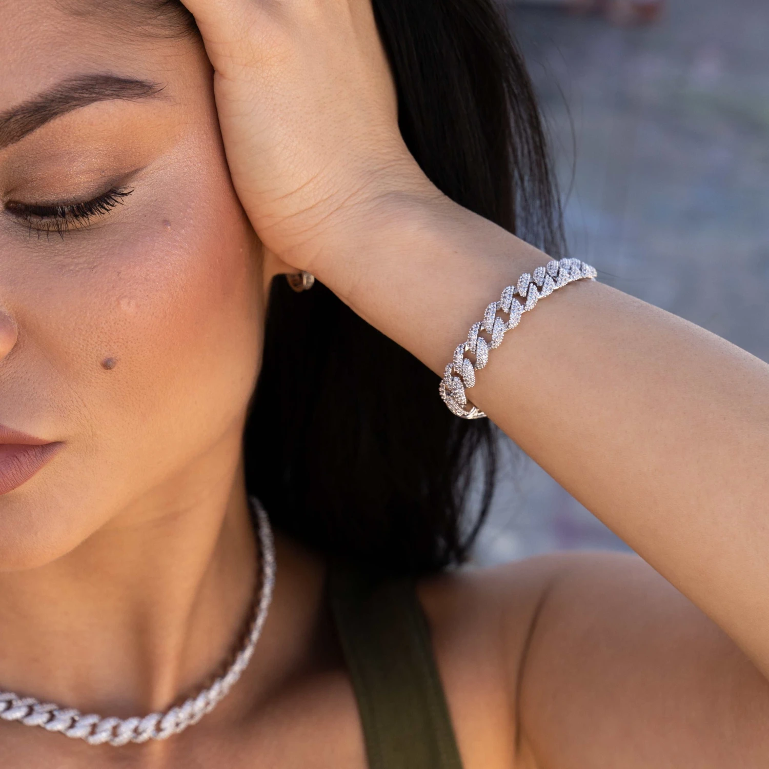 Iced Cuban Chain + Bracelet Bundle White Gold - 8.5mm 3 Iced Cuban Chain + Bracelet Bundle White Gold - 8.5mm - Image 3