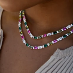 Multicolor Oval Cut Tennis Necklace + Bracelet Bundle -Fashion Jewelry Discount Store LSG7285 Edit 1