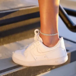 Micro Diamond Prong Cuban Anklet In White Gold - 6mm