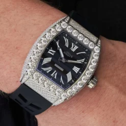 40MM Perennial Era Roman Numeral Black Dial- Iced W/Rubber Strap