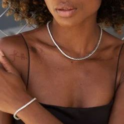 Tennis Necklace + Bracelet Bundle White Gold - 3mm -Fashion Jewelry Discount Store RoundCutTennisNecklaceinWhiteGold 3mm3