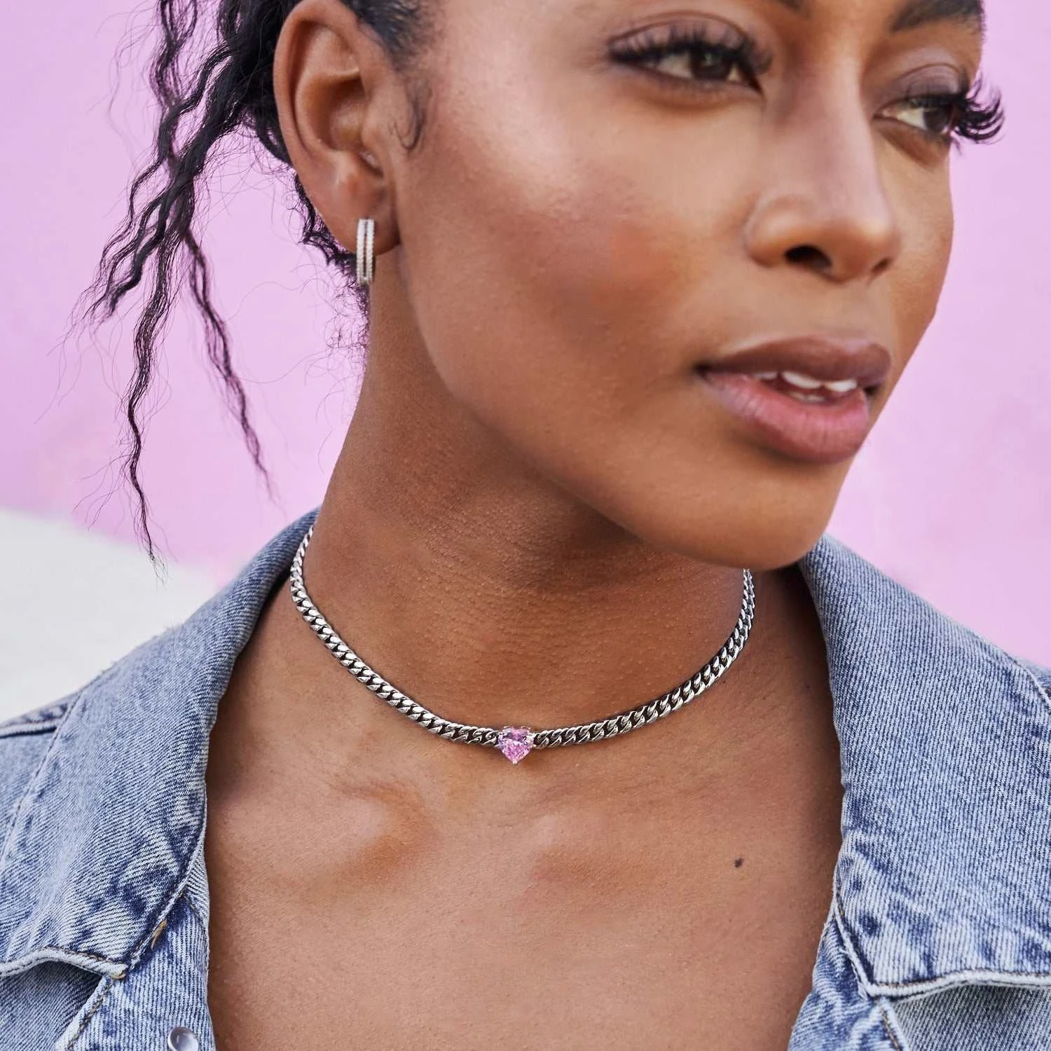 Pink Heart Miami Cuban - White Gold 4 Pink Heart Miami Cuban - White Gold - Image 4