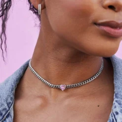 Pink Heart Miami Cuban - White Gold