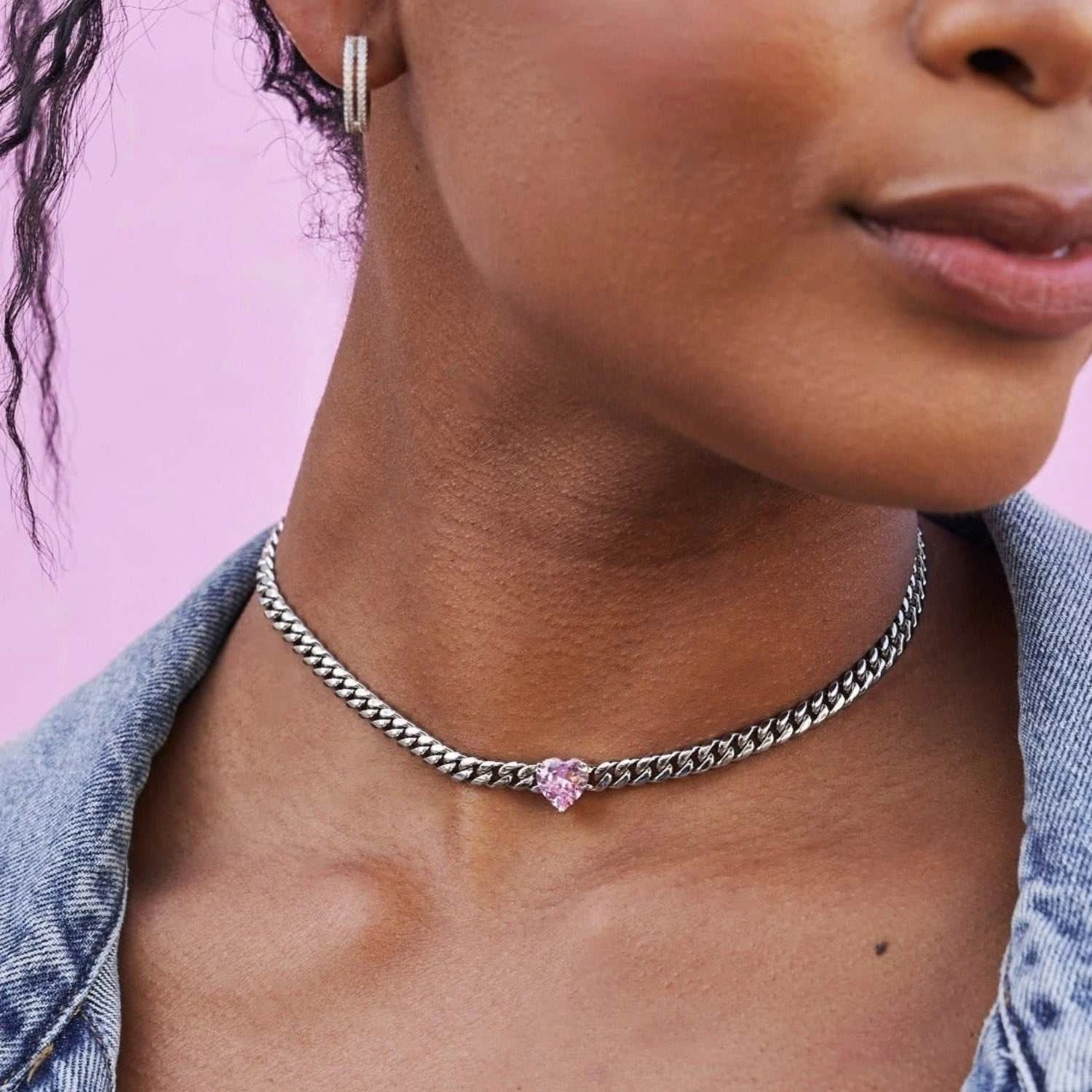 Pink Heart Miami Cuban - White Gold 1 Pink Heart Miami Cuban - White Gold