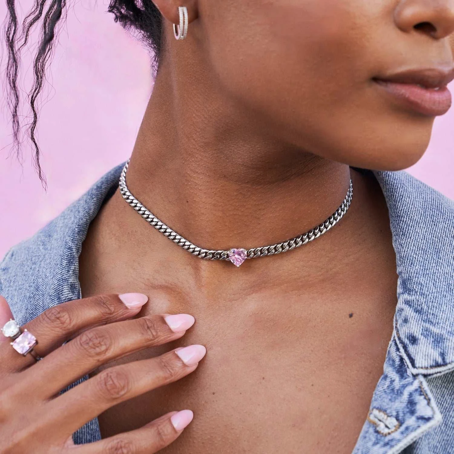 Pink Heart Miami Cuban - White Gold 3 Pink Heart Miami Cuban - White Gold - Image 3