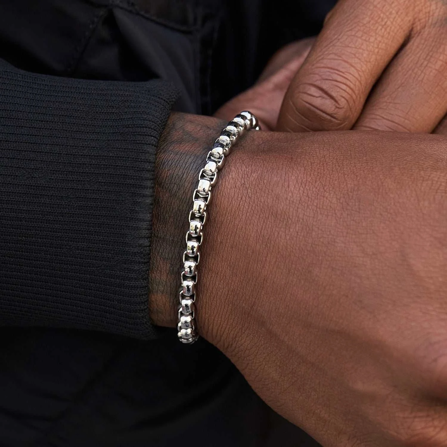 Rounded Box Chain Bracelet In White Gold - 6mm 2 Rounded Box Chain Bracelet In White Gold - 6mm - Image 2