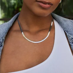 Herringbone Necklace In White Gold - 4mm -Fashion Jewelry Discount Store UntitledCapture8427