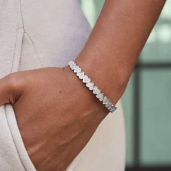 Eternity Heart Cuff Bracelet In White Gold