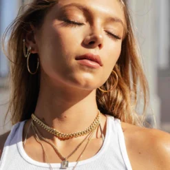 Curb Chain Connected Post Earring - Yellow Gold -Fashion Jewelry Discount Store curb chain connected post earring yellow gold gld women the gld shop 4