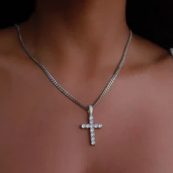 Solid White Gold Diamond Cross
