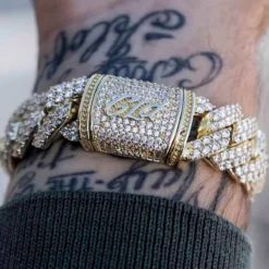 Diamond Prong Link Bracelet In Yellow Gold - 19mm -Fashion Jewelry Discount Store diamond prong link bracelet in yellow gold 19mm gld men the gld shop 4