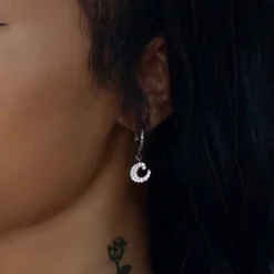 Diamond Script Lowercase Font Earring - Single -Fashion Jewelry Discount Store diamond script lowercase font earring single gld women the gld shop 3