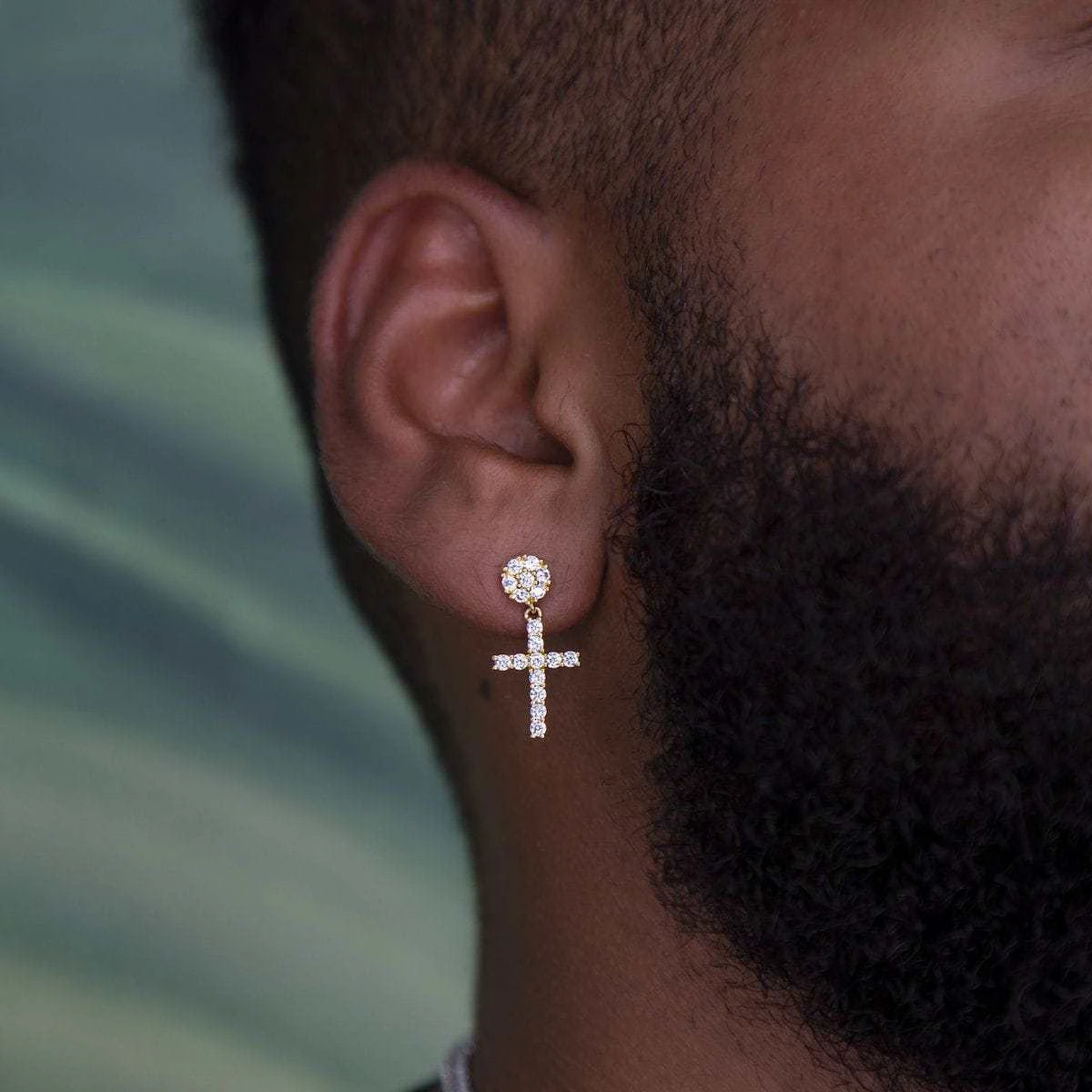 Diamond Studded Cross Earrings In Yellow Gold 2 Diamond Studded Cross Earrings In Yellow Gold - Image 2