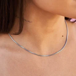 Micro Box Chain Necklace In White Gold