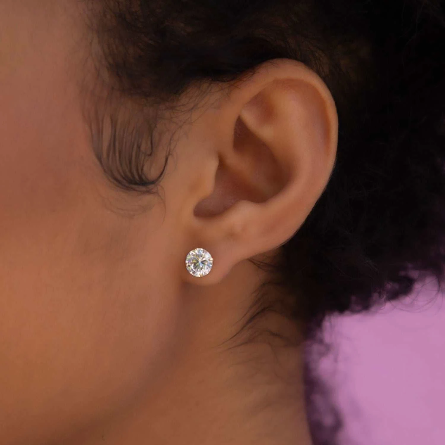 14k Round Cut Diamond Earrings In Yellow Gold 2 14k Round Cut Diamond Earrings In Yellow Gold - Image 2