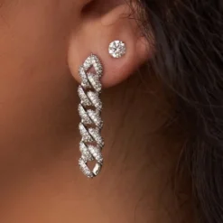 GLD Prong Cuban Stud Earring In White Gold- 6MM