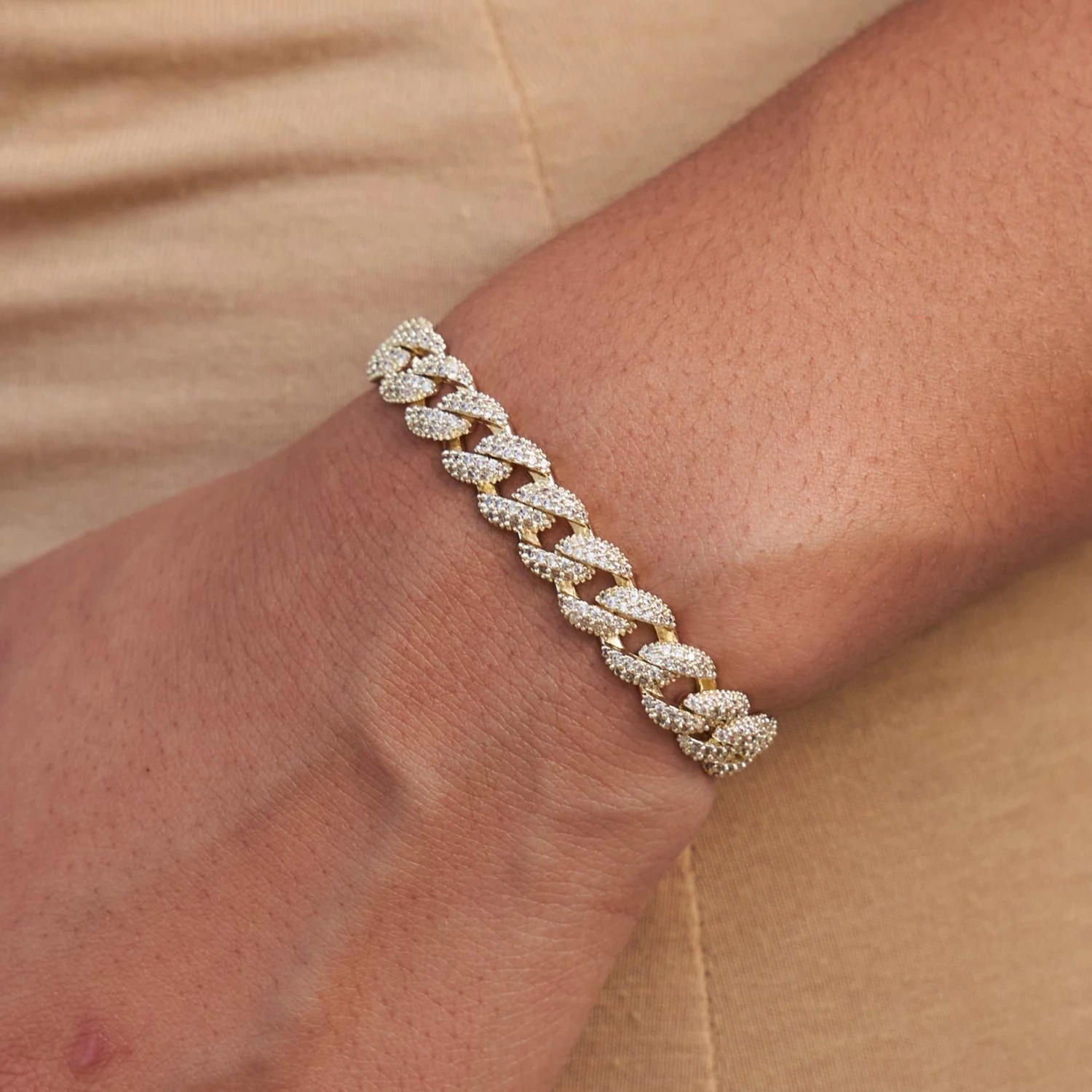 Micro Clustered Tennis Necklace + 8.5mm Iced Cuban Bracelet + Diamond Cross Hoop Earring Bundle In Yellow Gold 3 Micro Clustered Tennis Necklace + 8.5mm Iced Cuban Bracelet + Diamond Cross Hoop Earring Bundle In Yellow Gold - Image 3