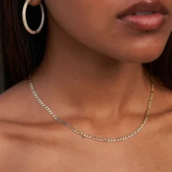 Micro Figaro Link Necklace In Yellow Gold