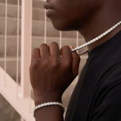 Micro Clustered Tennis Necklace + Bracelet Bundle In White Gold