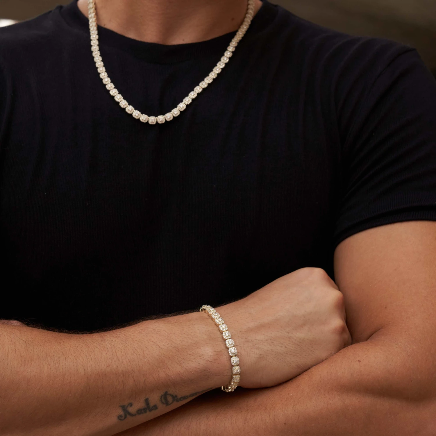 Micro Clustered Tennis Necklace + Bracelet Bundle In Yellow Gold 1 Micro Clustered Tennis Necklace + Bracelet Bundle In Yellow Gold