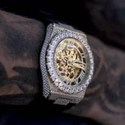 42MM Iced Alpha Era Luminous Skeleton Gold W/ Rubber Strap