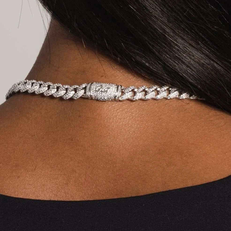 Iced Cuban Necklace In White Gold - 8.5mm 4 Iced Cuban Necklace In White Gold - 8.5mm - Image 4