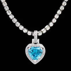 Blue Heart Pendant -Fashion Jewelry Discount Store iced heart pendant w blue stone gld women the gld shop 8