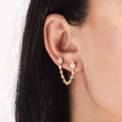 Iced Chain Connected Tear Drop Earring - Yellow Gold -Fashion Jewelry Discount Store icedchainconnectedearringsteardrop jpg