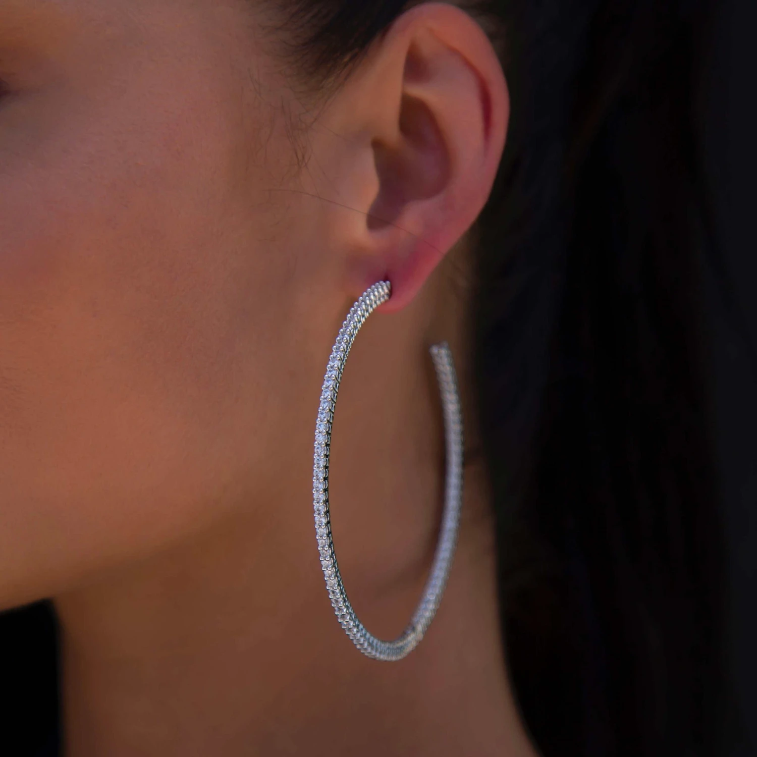 Large Eternity Hoop Earrings In White Gold 1 Large Eternity Hoop Earrings In White Gold