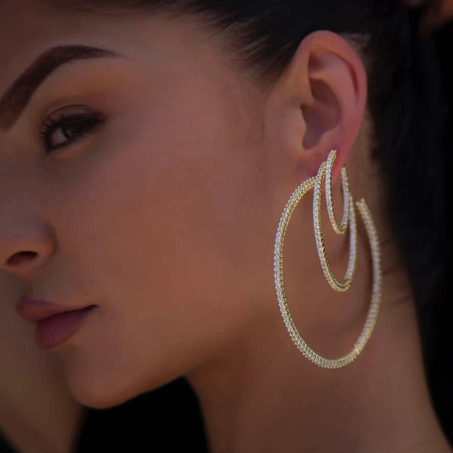 Medium Eternity Hoop Earring In Yellow Gold 2 Medium Eternity Hoop Earring In Yellow Gold - Image 2