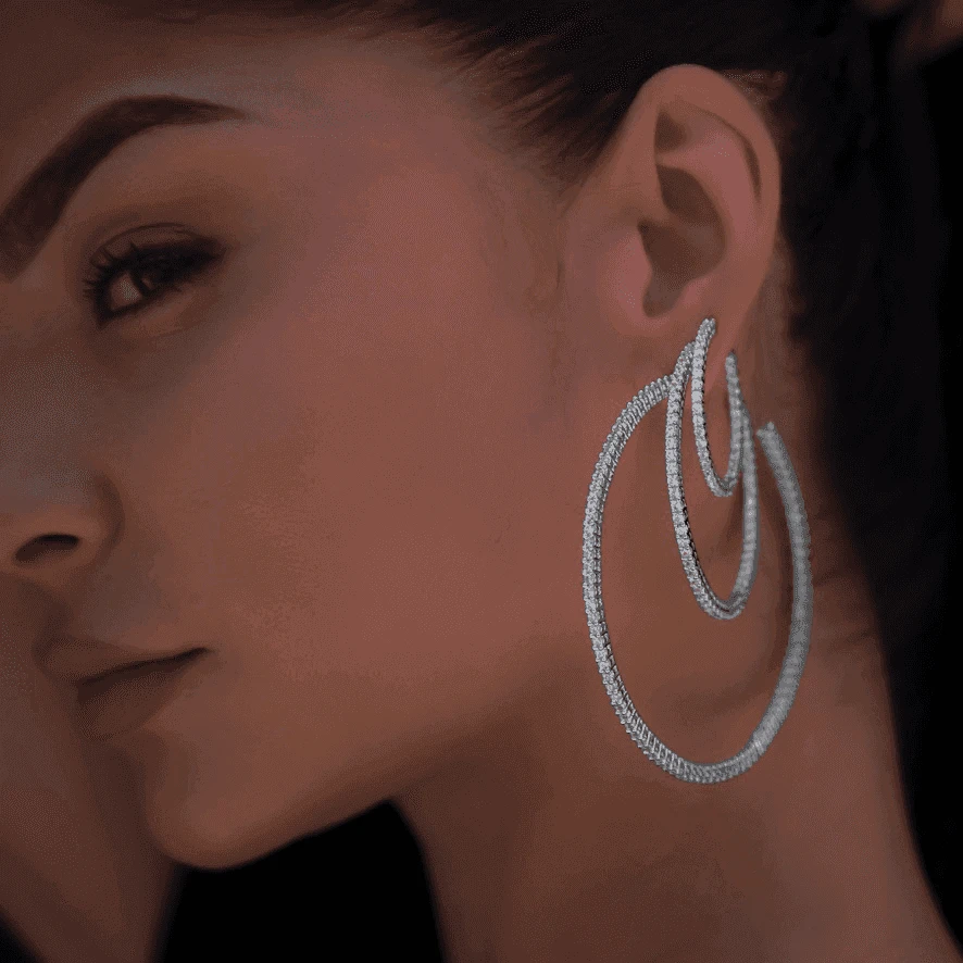 Medium Eternity Hoop Earrings In White Gold 3 Medium Eternity Hoop Earrings In White Gold - Image 3