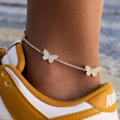 Micro Butterfly Choker + Anklet Bundle - Yellow Gold -Fashion Jewelry Discount Store micro butterfly choker anklet bundle gold gld 8