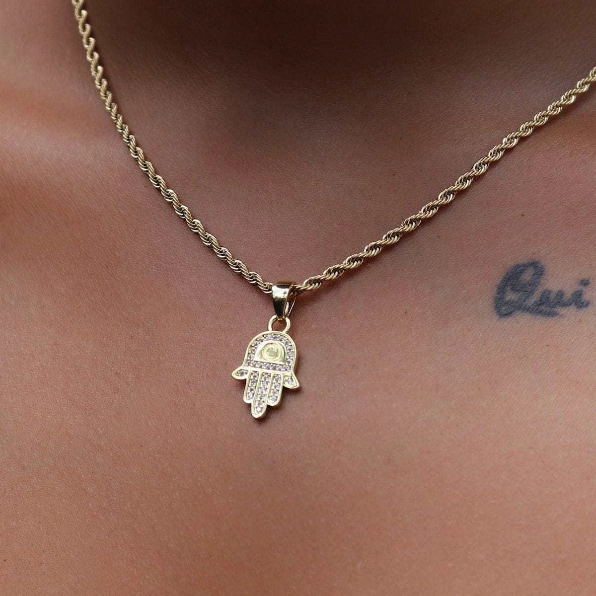 Solid Gold Hamsah Micro Pendant 1 Solid Gold Hamsah Micro Pendant