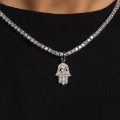 Micro Iced Hamsah Pendant In White Gold