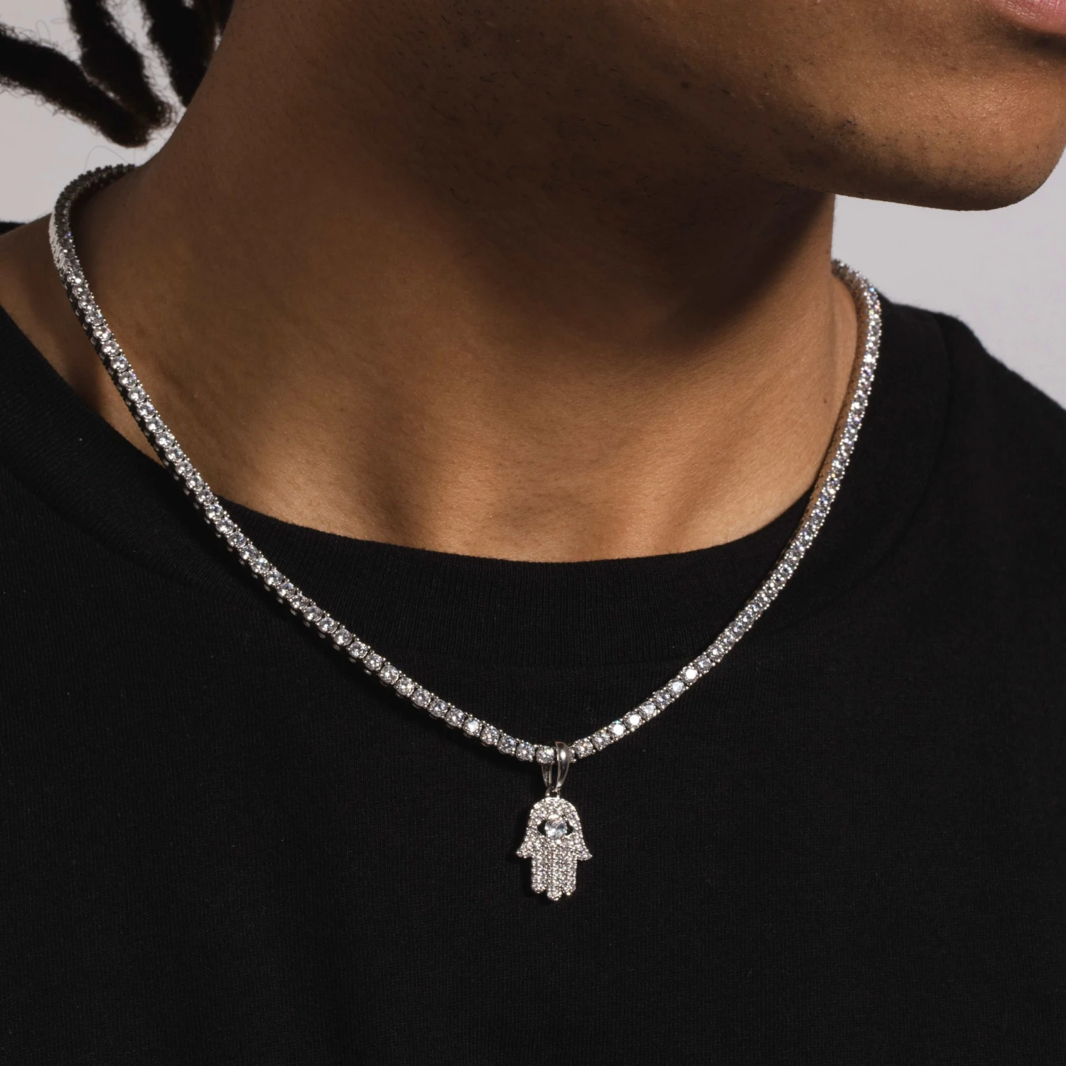 Micro Iced Hamsah Pendant In White Gold 2 Micro Iced Hamsah Pendant In White Gold - Image 2