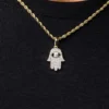 Micro Iced Hamsah Pendant In Yellow Gold