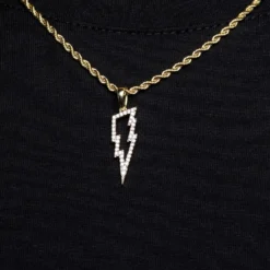 Micro Iced Lightning Bolt Pendant In Yellow Gold