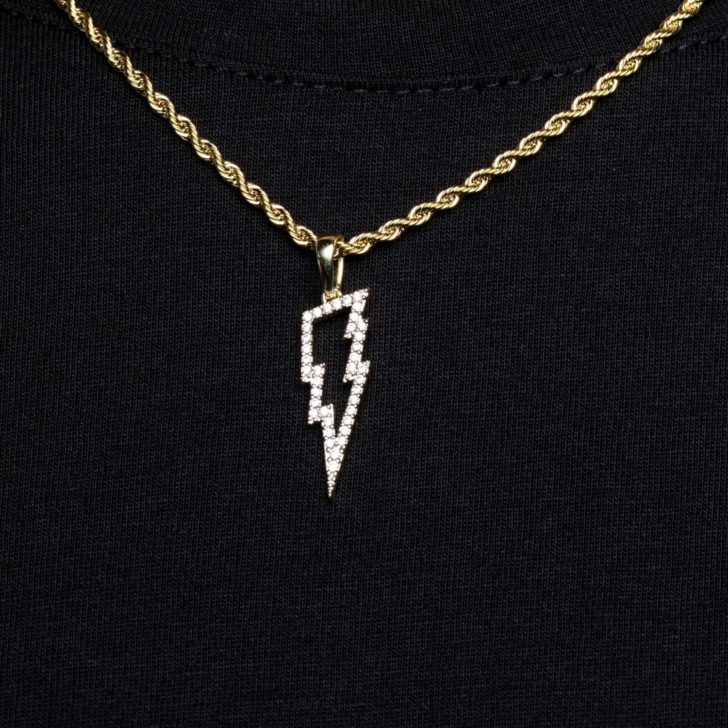 Micro Iced Lightning Bolt Pendant In Yellow Gold 1 Micro Iced Lightning Bolt Pendant In Yellow Gold