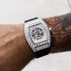 40MM Perennial Era Auto Watch- Fully Iced W/ Rubber Strap